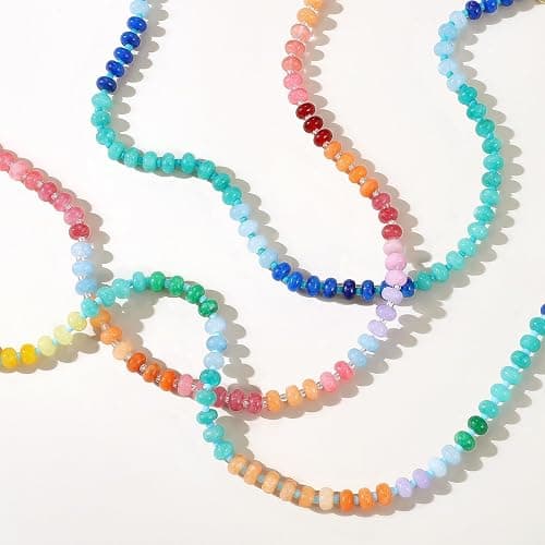KELORIS PATH Beaded Gemstone Necklaces for Women | Colorful 16'' Bead Natural Stone Choker, Handmade Summer Jewelry for Beach with 14K Gold Plated Spring Ring Clasp thumbnail 5