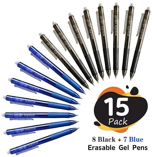Erasable Gel Pens, 15 Pack Retractable Erasable Pens Clicker, Fine Point, Make Mistakes Disappear, 8 Black 7 Blue Inks for Writing Planner and Crossword Puzzles… thumbnail 3