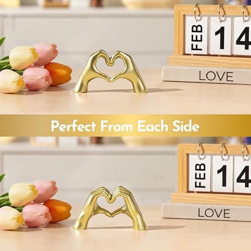 Gold Decor Living Room - Small Shelf Decor Aesthetic - Heart Hands Sculpture - Teen Girls Bedroom Knick Knacks - Cute Home Shelves Accent - Ta (Gold, Mini) thumbnail 9