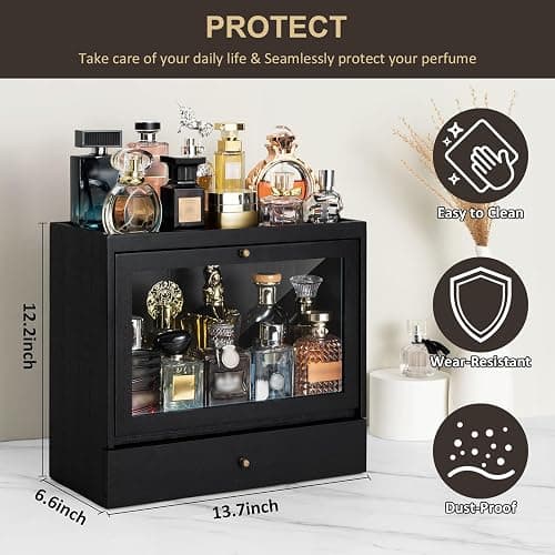 Emfogo Cologne Organizer for Men, Solid Wood Perfumes Organizer for Men Dresser, Large Capacity Dustproof Cologne Holder with Drawer Storage Perfume Stand Organizer, Ideal Gift for Loved ones thumbnail 5