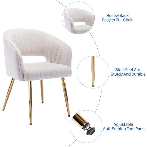 KCC Velvet Desk Chair Upholstered Tufted Chairs Dining Chairs 1 PC & Cream | Modern Accent Armchair Tufted Vanity Chairs with Gold Metal Legs Dining Chair for Dining Room Living Room Restaurant thumbnail 7