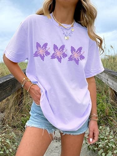 Oversized Graphic Tee for Women Teens Y2K Ocean Floral Fish Baggy Tshirt | Women Teens Cute Summer Graphic Tees Y2K Floral Sardine Fruit Print Beach Shirt Vintage Aesthetic Coastal Top Preppy Clothes thumbnail 3