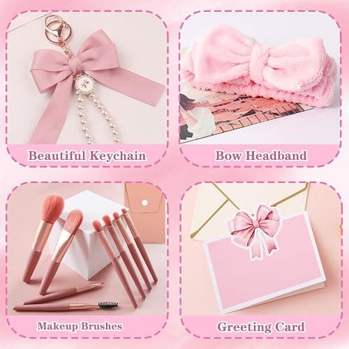Gifts for Girls 7 8 9 10 11 12 13 14 15 Year Old, Birthday Gifts Presents for Teenage Girls Age 6-16, Insulated Tumbler with Lid and Straw, Makeup Brushes Cosmetic Bag Headband Keychain,Bow Coffee Cup thumbnail 6