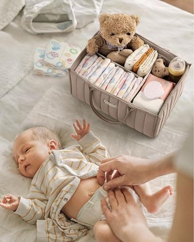 Blissful Diary Nappy Caddy Organiser, Baby Diaper Caddy for Nappy Station, Stylish Storage Basket for Newborn Essentials, Baby Shower Gifts for Girl or Boy, Sand thumbnail 6