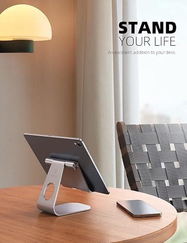 Lamicall Tablet Stand, Adjustable Tablet Holder - Desktop Stand Dock Holder Compatible with 4-13" Tablets Such as iPad Pro 11, 9.7, 10.5, 12.9 Air Mini, Kindle, Tab, iPhone Air 17 Pro Max, Silver thumbnail 2