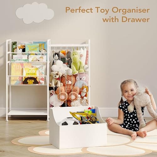 BBLIKE Kids Bookshelf and Stuffed Animal Storage - Multi-Function Nursery Book Shelves with Leather Toy Box and PVC Book Display, Toy Organizer for Playroom, Bedroom, Nursery, White thumbnail 5