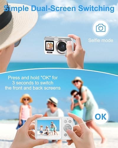Hoorola Digital Camera, 5K Vlogging Camera for Photography, 80MP Dual Screen Point and Shoot Digital Camera with Auto Focus, 18X Zoom, Flash, 2 Batteries, 32GB Card for Teens and Adults (White) thumbnail 4