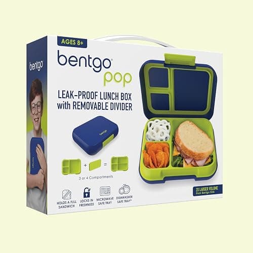 Bentgo Pop - Leak-Proof Lunch Box & Removable Divider for Ages 8+ & Teens - Lunch Container Holds 5 Cups of Food; 3-4 Compartments; Microwave/Dishwasher Safe; 2 Year Warranty (Navy Blue/Chartreuse) thumbnail 7