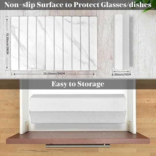 Large Stone Dish Drying Mats for Kitchen Counter, Quick Dry Dish Drying Mats, Foldable Absorbent Diatomaceous Earth Mats for Dishes Cups, Match Any Countertop (24"×16" & 8"x4" White Marble ) thumbnail 2