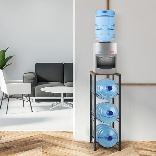 5 Gallon Water Jug Holder 3-Tiers Water Dispenser Stand Rack, Water Bottle Organizer with Storage Shelves for Kitchen Living Room Office, Rustic Brown - Square Tube Brown thumbnail 2