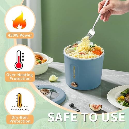 Zelarca Hot Pot Electric, 1L Mini Ramen Cooker, 450W Rapid Noodles Cooker, Multifunctional Electric Pot for Cooking Pasta, Soup, Portable Pots with Over-Heating Protection for Dorm, Office, Travel thumbnail 6