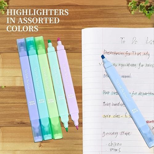 konket 6Pcs Aesthetic Cute Highlighters with Soft Chisel Tip, Double Ended Highlighter, Quick Dry Assorted Colors Highlighters Markers for School Supplies and Office Journaling - Popular thumbnail 6