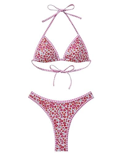 SUUKSESS Women Sexy Thong String 2 Piece Bikini Set Cheeky Halter Swimsuit thumbnail 3