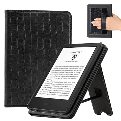 CoBak Case for 6" E-Reader - PU Leather Smart Cover with Auto Sleep/Wake & Hand Strap, not Compatible with Kobo Clara, Croco Black - Image 1
