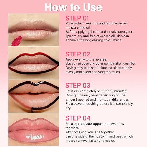 nakido Lip Stain - Lip Stain Peel Off | Waterproof, Transfer-Resistant, Smudge-Proof | Precise Application, One-Peel Finish | Long Lasting Lip Liner Stain for All-Day Color Hold（Coral Pink） - Coral Pink thumbnail 6