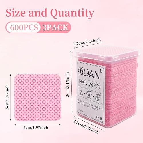 600 PCS Lint Free Nail Wipes, BQAN Nail Polish Remover Pads Pink For lash extensions & Nail Polish Bottle With 5PCS Nail Soak Off Clips (Pink) thumbnail 3