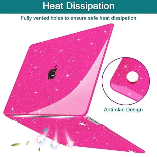 Teryeefi Pink Glitter Case Compatible with MacBook Air 13 inch 2021 2020-2018 Release M1 A2337 A2179 A1932, Sparkly Protective Hard Shell with Keyboard Cover + Screen Protector, Glitter Rose thumbnail 6