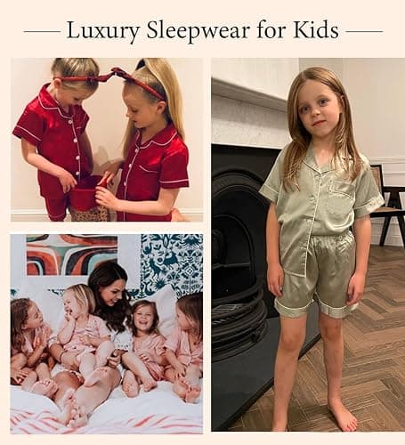 SWOMOG Kids Silk Pyjamas Girls Boys Short Sleeve Satin PJs Sets Button-Down Silky Nightwear Children Sleepwear Teens Age 4-16 thumbnail 6