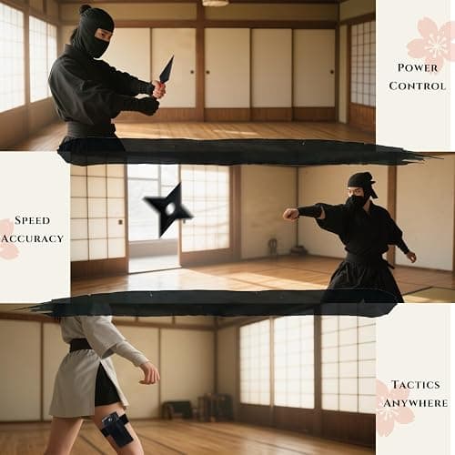 OOHGLITZ 11-Piece Anime Ninja Cosplay Kit, Ninja Kunai (10.2"+5.1"), Shuriken Ninja Stars (3.5") Set with Pouch for Anime Fans, Ninja& Martial Arts Props Black thumbnail 3