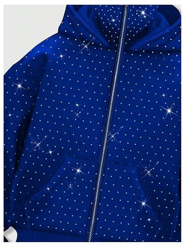 SOLY HUX Men's Rhinestone Zip Up Hoodie Long Sleeve Hooded Sweatshirt Jacket Streetwear with Pockets thumbnail 4