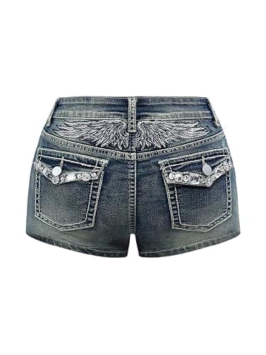 Milumia Women's Y2k Rhinestone Decor Denim Shorts Punk Skinny Mini Shorts with Pocket - Image 1