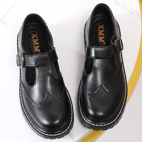 XMM Mary Jane Shoes Women Oxford Shoes Leather Round Toe Flats Non-Slip Ankle Buckle Strap Comfort Casual Dressy Cosplay Party School Work Shoes thumbnail 4
