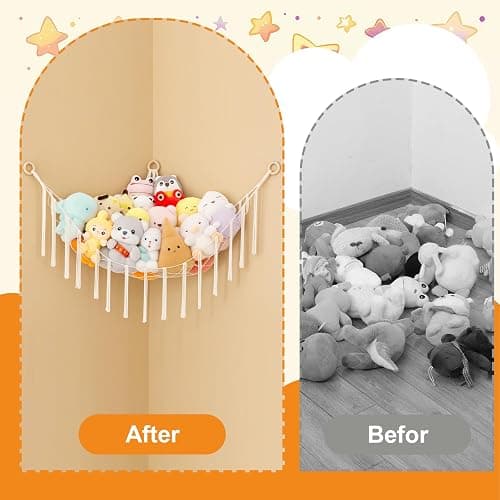 Toy Hammock for Stuffed Animals, 41"*41"*59" Soft Cuddly Plush Toys Macrame Net, Corner Hanging Organizer for Nursery Decor thumbnail 4