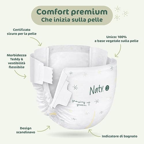 Naty BioEmbrace Pannolini Neonato | Certificati per pelle sensibile | Protezione anti-perdite fino al 100% | Morbidezza vegetale | Senza profumo & cloro | Taglia 2 (3–6 kg), 132 pz thumbnail 7
