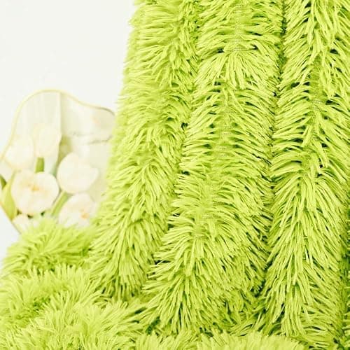 Plush Super Soft Blanket Bedding Sofa Cover Furry Fuzzy Fur Warm Throw Qulit Cozy Couch Blanket for Winter (51"x63",Yellow Green) thumbnail 4