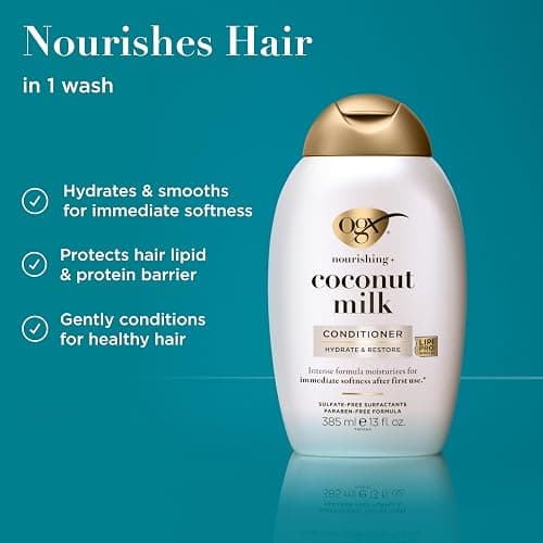 OGX Nourishing + Coconut Milk Conditioner, Hydrating & Restoring Conditioner Moisturizes for Soft Hair After the First Use, Parabens-Free, Sulfate-Free Surfactants, 13 fl. Oz thumbnail 3