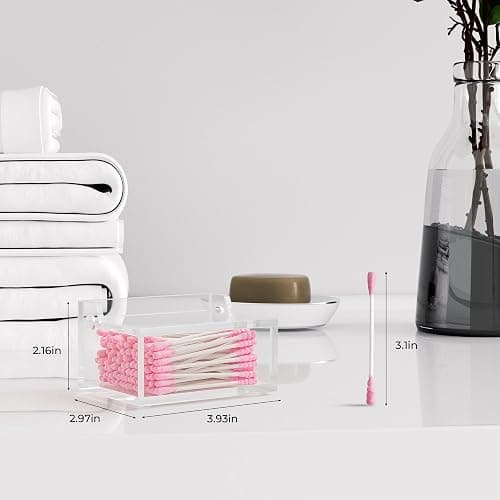 WORHE Q-Tip-Halter mit Deckel, Acryl-Wattebäusche- und Wattestäbchen-Organizer, Q-Tip-Spender für Schminktisch oder Arbeitsplatte,Make-up-Pads und Kosmetik-Aufbewahrungsbox(DP051) thumbnail 3