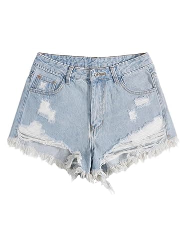 SOLY HUX Women's Ripped Raw Hem Jean Shorts High Waisted Straight Leg Denim Shorts Streetwear - Image 1