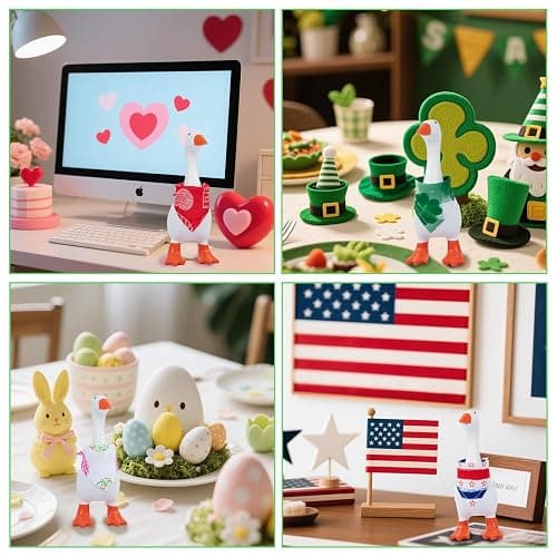 8Pcs Holiday Desk Goose Outfits 7 inch Desk Goose Bandana, Valentine's Day, All Seasons Magnetic Desk Goose Clothes Costume Triangle Scarves Neckerchief for Mini Goose Duck Statue Decor thumbnail 6