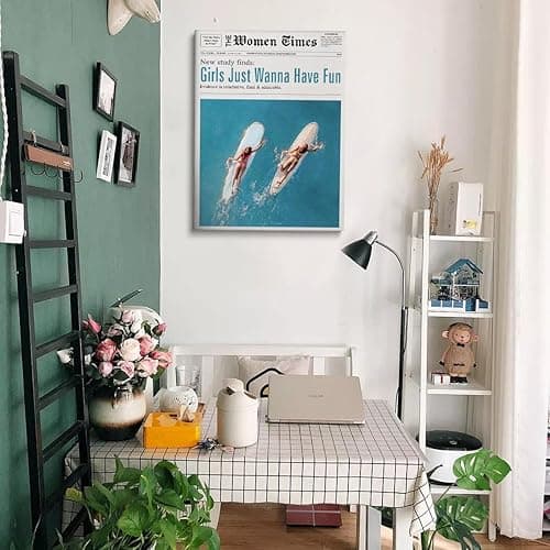 Generic Trendy Coastal Cowgirl Canvas Wall Art Blue Surfer Girl Room Aesthetic Posters Preppy Surfs Up Blond Girl Beachy Wall Decor Print for Dorm Apartment 11x14in Frame Wall Art thumbnail 5