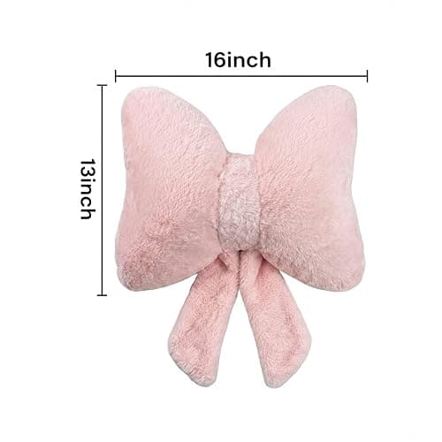 CAYAMBE DECOR Pink Bow Pillow - Aesthetic Coquette Bowknot Decorative Pillow for Bedroom, Cute Velvet Ribbon Knot Cushion for Girls Room Decor, Large 16x13in Soft Plush Throw Pillow for Bed or Sofa thumbnail 3