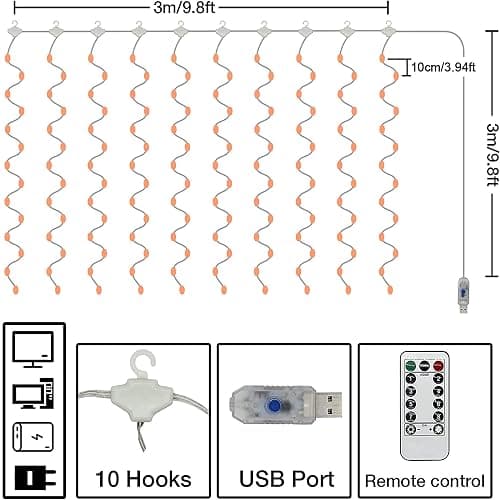 poripori 300 LED Curtain String Lights, Twinkle Fairy Lights for Bedroom with 8 Lighting Modes, USB Christmas Lights for Party Home Bedroom Indoor Wall Room Decor (Warm White) thumbnail 6