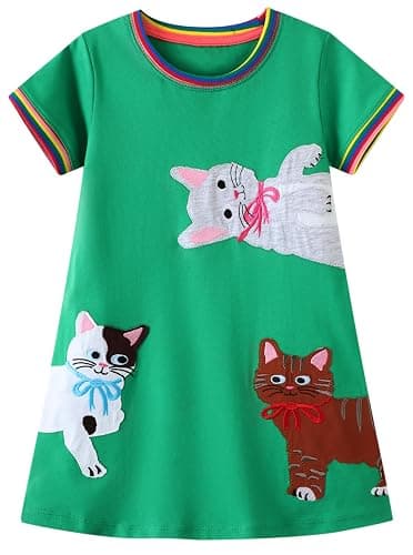 FreeLu Toddler Girls Striped Summer Dress Cartoon Appliques Dresses Girls Cotton Casual Clothing 2-7Y - Image 1