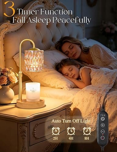 Briever Dimmable Candle Warmer Lamp with Timer, Height Adjustable Electric Candle Wax Warmer, Birthday Gifts for Women Mom, House Warming Gifts New Home Decor, Solid Wood Base, Natural Wood Champagne thumbnail 5