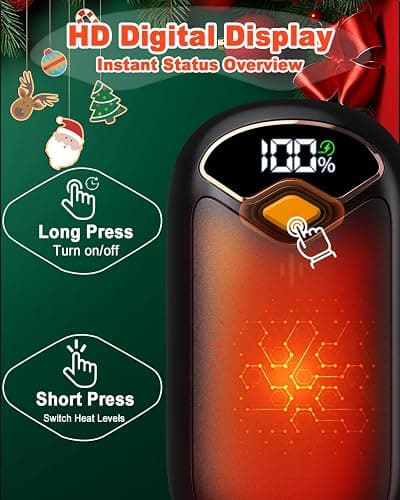Hand Warmers Rechargeable - Electric Hand Warmer Rechargeable 2 Pack, LED Digital Display, 4 Heat Levels Reusable, USB, Magnetic Portable Handwarmers for Golf/Camping/Hunting, Gift for Women, Men thumbnail 3