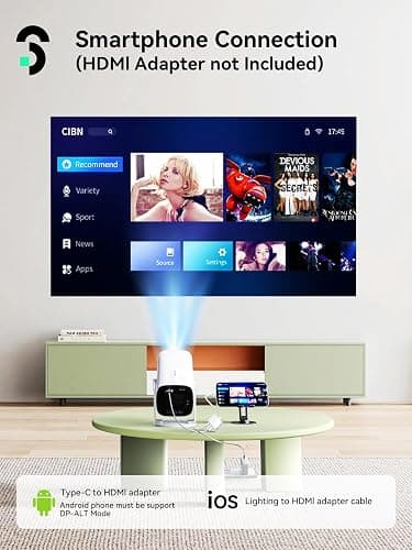 SOOMFON Mini Projector 1080P Support - Portable Small Video Movie Projector Bluetooth 5.1 Auto Keystone Electric Focus for Bedroom/Wall/Home/Outdoor/iPhone/Android/TV Stick thumbnail 4