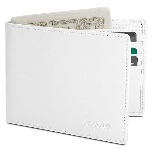 NYEAR White Wallet,Four layers conductive fabric anti RFID reading,Slim Mens Wallet Leather Bifold Wallets for Men As Nice Gifts for Birthday, Anniversary and Graduation,White thumbnail 3
