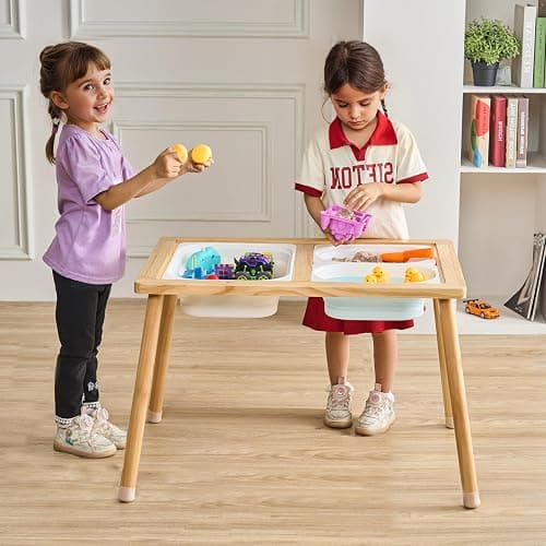 VEVOR Sensory Table for Toddlers, Kids Activity Table with 3 Foldable Storage Bins & Double-Sided Board, Indoor/Outdoor Play Sand and Water, Wooden Kids Sensory Table for Drawing Studying Dining thumbnail 2