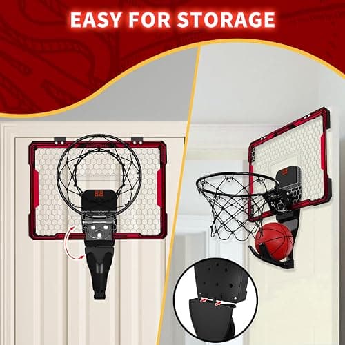 HYES Remote Control Basketball Hoop Indoor with 7 LED Lighting, Mini Basketball Hoop with Electronic Scoreboard, 3 Modes, Over Door Basketball Hoop, Basketball Toys Sport Gifts for Kids, Adults (red) thumbnail 6