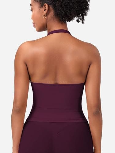 HIGORUN Halter Impact Tank Tops for Women Y2K Workout Longline Crop Tops with Built in Bras Open Back Going Out Gym Top thumbnail 2