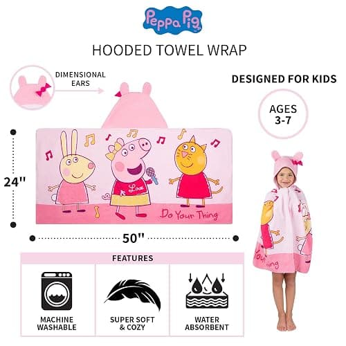 Franco Peppa Pig Kids Bath/Pool/Beach Soft Cotton Terry Hooded Towel Wrap, 24 in x 50 in, Large thumbnail 2