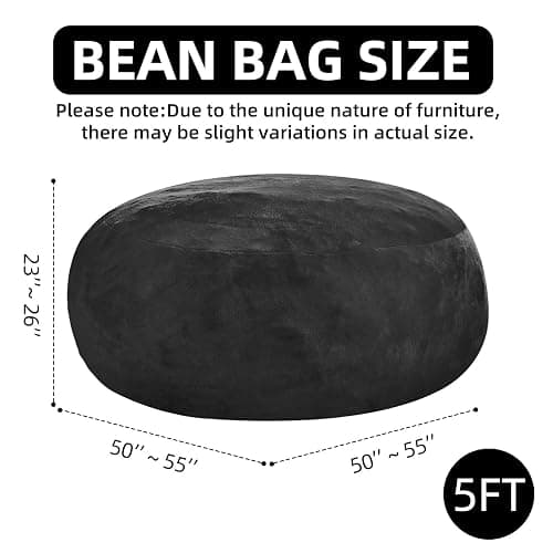 Extra Large Bean Bag Chairs for Adults，5FT,Bean Bags with Filler Included,Memory Foam Chair,Soft and Comfortable Jumbo Bean Bag,Leisure Chair Suitable for Bedroom and Balcony Dormitory (Black) thumbnail 3
