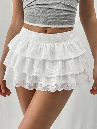 Women's Y2K Lace Mini Skirt Ruffle Layered Skirts with Shorts A Line Skort thumbnail 4