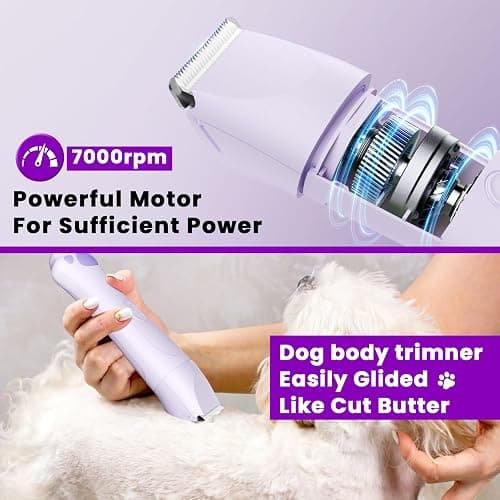 Veeconn Dog Paw Trimmer - 4-in-1 Dog Clippers Grooming Kit with Low Noise & IPX7 Waterproof Design Includes Comb Paw Trimmer Nail Grinder - Rechargeable & Cordless Pet-Friendly Clipper (Purple) thumbnail 5