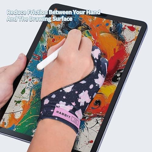 Artist Drawing Glove for Graphic Drawing Tablet, Fits Left and Right Hand | Two Fingers Digital Art Glove for Drawing Tablet, iPad, Monitor Painting, Paper Sketching(BlackPink, Size M, 3.2x8.4inch) thumbnail 2