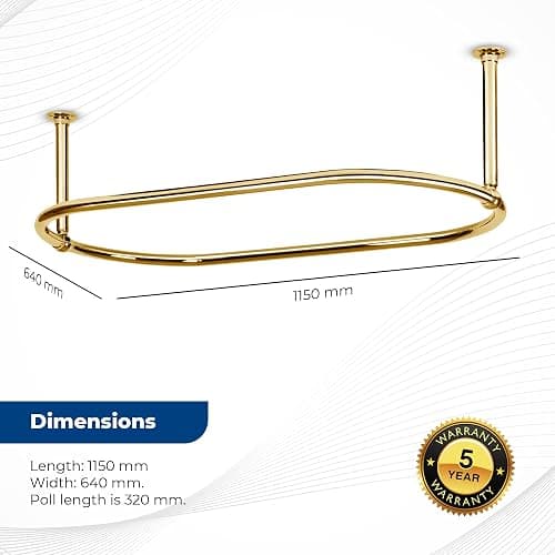 Zamuna Oval Shower Curtain Rail Rod For Bathroom, Ceiling Mounted for Clawfoot Tub, Large and Heavy Duty Ceiling Mounted with Adjustable Support - 45 x 25 Inch (Free Curtain Rings) (Gold) - Gold thumbnail 2